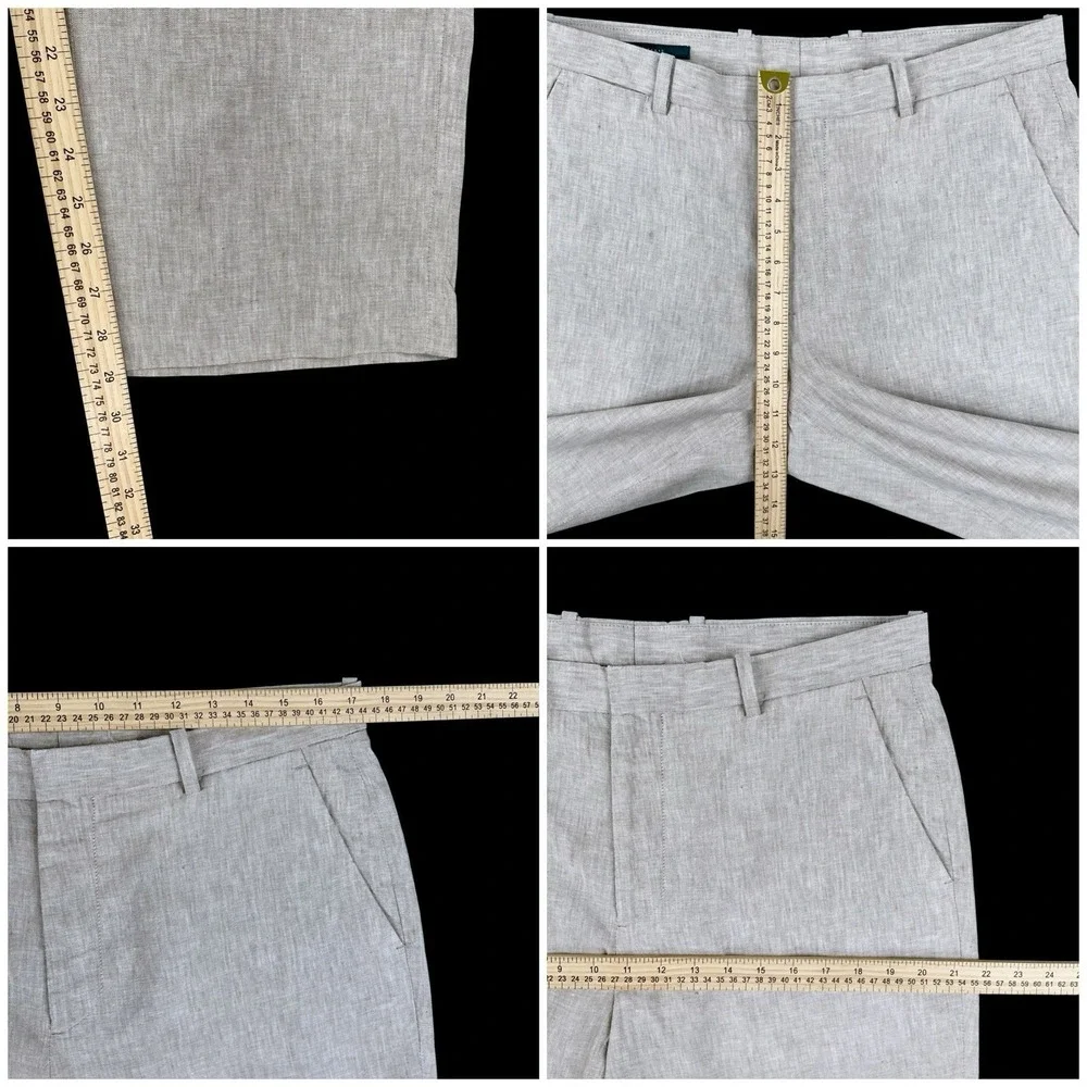 Perry Ellis Pants Men 34x30 (ACTUAL 34x29) Beige Linen Blend Straight Trousers
